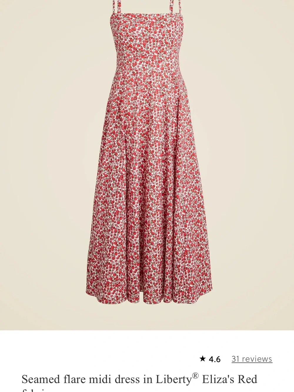 J. Crew Red and White Floral Seamed Flare Midi Dress - Picture 1 of 1